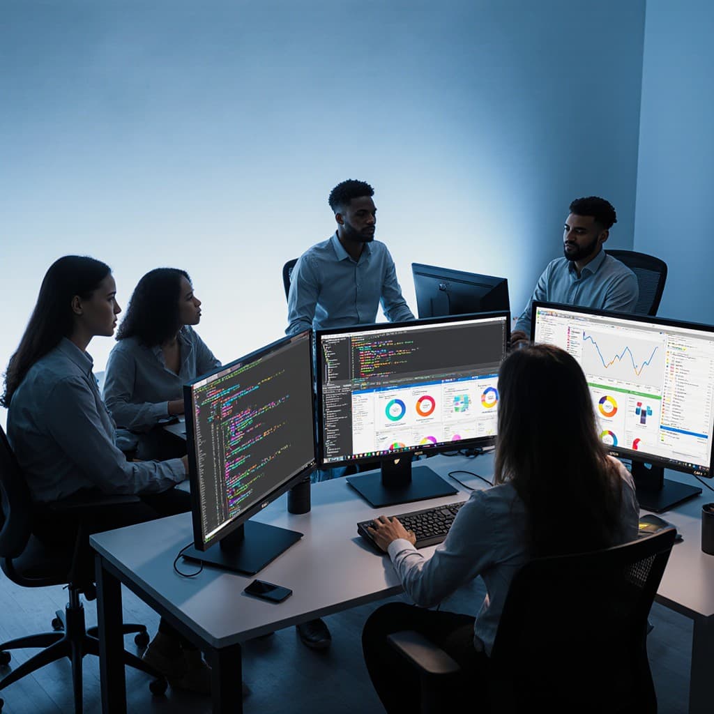 E-commerce development team at work
